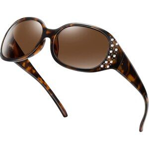 Women's Polarized Bling Frame Eyes Protection Sunglasses Rhinestone Around Wrap